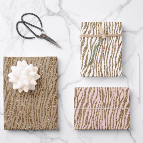 Brown Cream Zebra Animal Print Glitter       Wrapping Paper Sheets