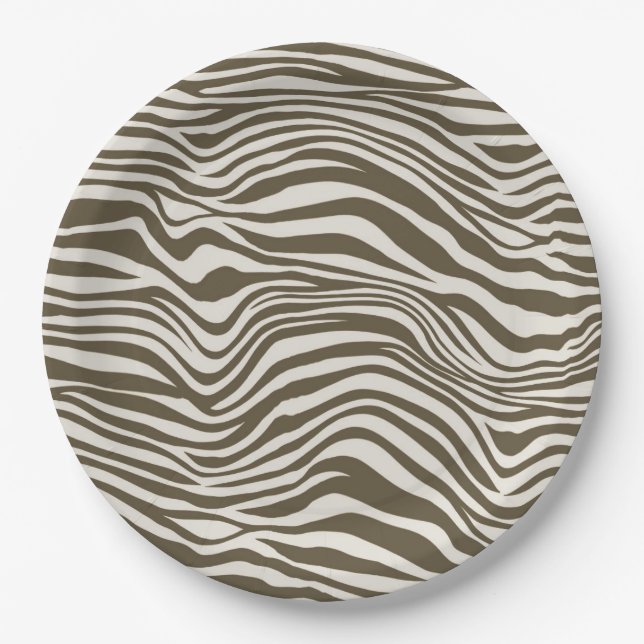 Brown Cream Zebra Print Paper Plates (Front)