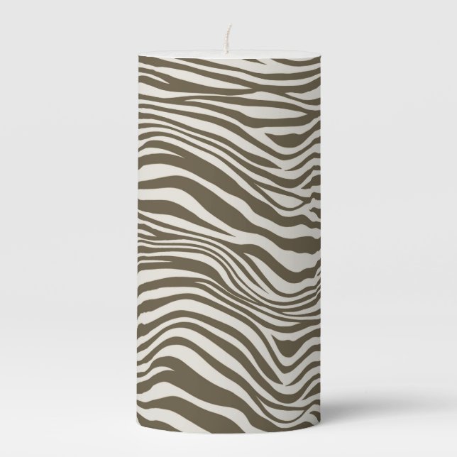 Brown Cream Zebra Print Pillar Candle (Front)