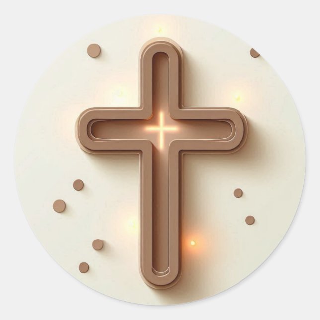 Brown Cristian Cross  Classic Round Sticker (Front)