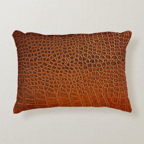Brown crocodile leather accent pillow