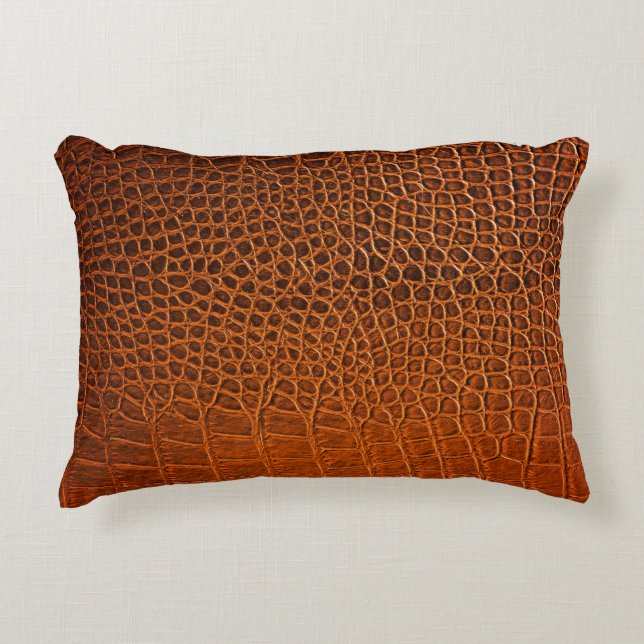 Brown crocodile leather accent pillow (Front)