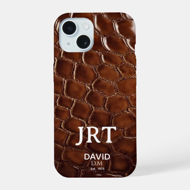  Brown Crocodile Leather Monogram Iphone Case (Back)