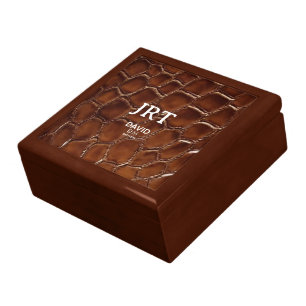 Brown Crocodile Leather Monogram Keepsake Box