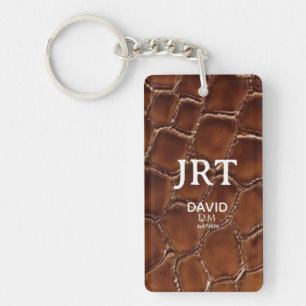 Brown Crocodile Leather Monogram Keychain