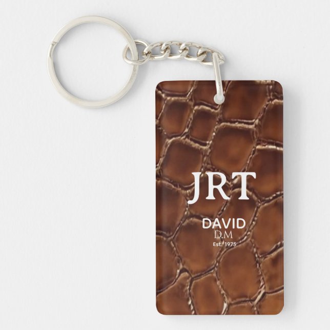  Brown Crocodile Leather Monogram Keychain (Front)