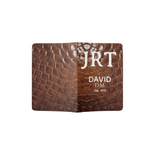 Brown Crocodile Leather Monogram Passport Holder