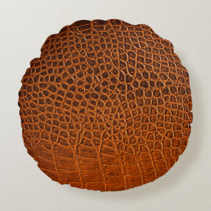 Brown crocodile leather round pillow
