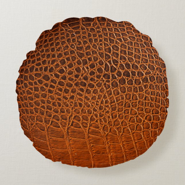 Brown crocodile leather round pillow (Front)