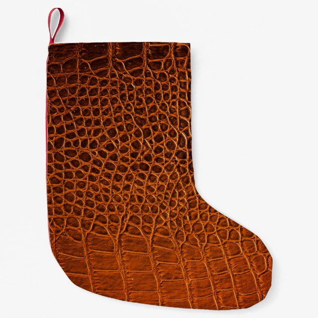 Brown crocodile leather small christmas stocking (Front)