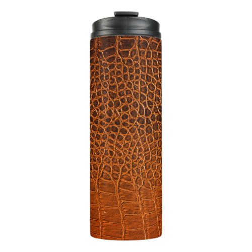 Brown crocodile leather thermal tumbler