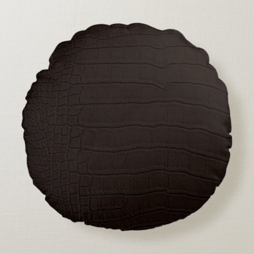 Brown Crocodile Skin Print Round Pillow