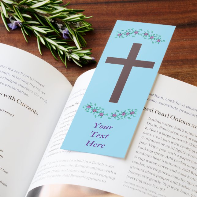 Brown Cross and Purple Flowers Your Text Bookmarks (Book)