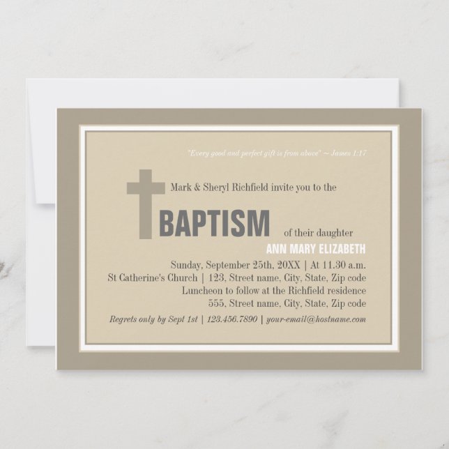 Brown Cross Baptism Invitation (Front)