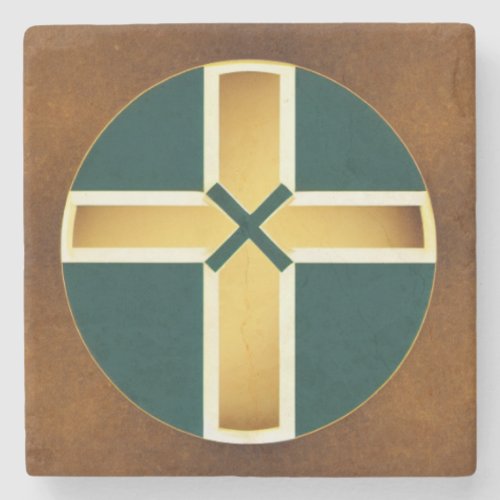 Brown Cross with Teal Background Marble Coaster