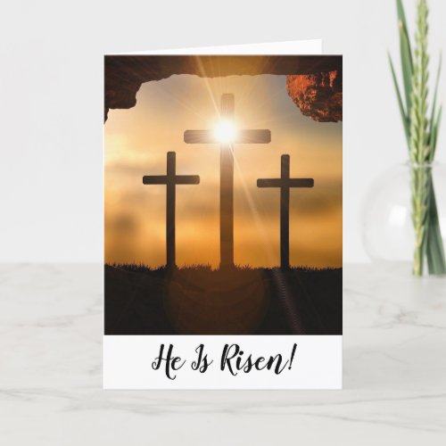 Brown Crosses He Is Risen Christian Easter Holiday Card