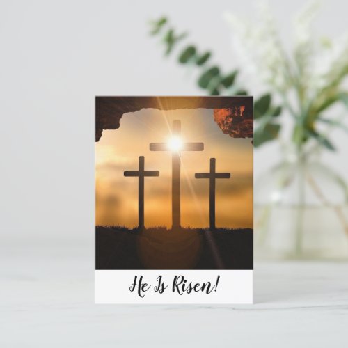 Brown Crosses He Is Risen Christian Happy Easter Holiday Postcard