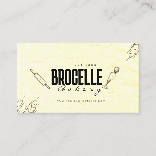 Brown Crumpled Paper Texture Restaurant Bakery  Business Card (Front)