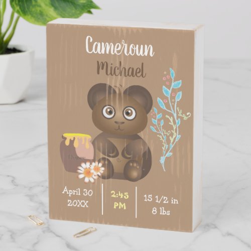 Brown Cub Baby Stats Wooden Box Sign