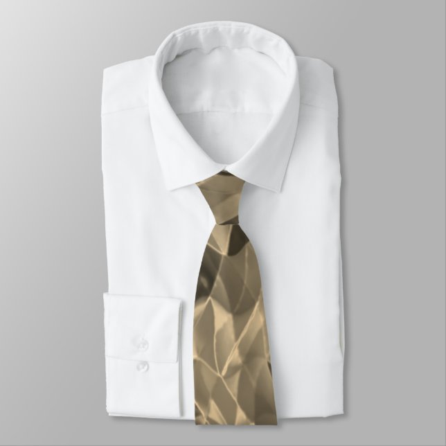 Brown curved triangles or sepia undulations neck tie (Tied)