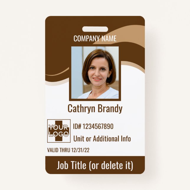 Brown custom Employee Security Id, logo, Bar Code Badge (Front)
