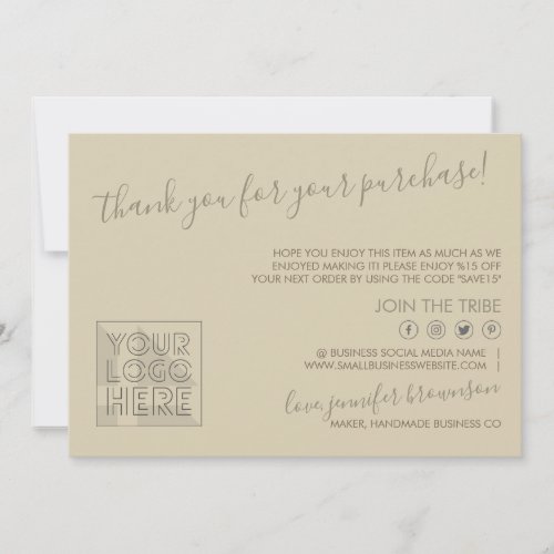 Brown Custom logo QR code Candle Care Instructions Thank You Card