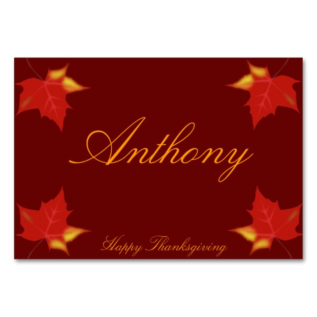 Brown Custom Thanksgiving Place Cards Fall Leaves (Front)