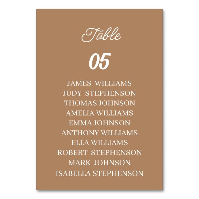 Brown Custom Wedding Table Number (Front)