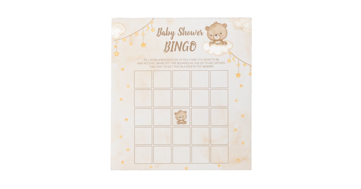 Brown Cute Bear Baby Shower Bingo Notepad | Zazzle