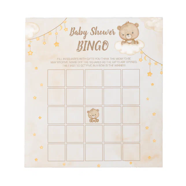 Brown Cute Bear Baby Shower Bingo Notepad | Zazzle