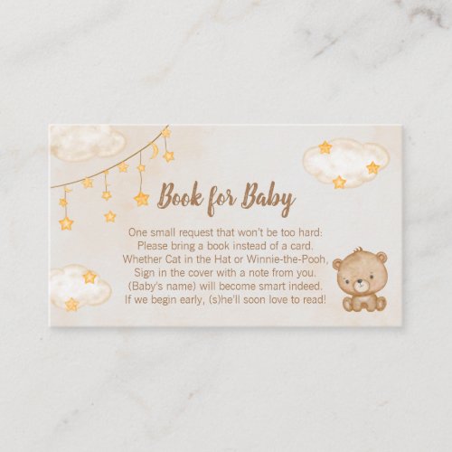 Brown Cute Bear Baby Shower Book for Baby Enclosure Card