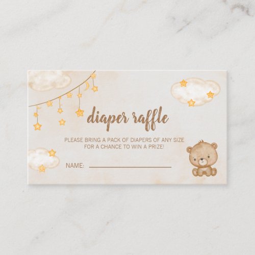 Brown Cute Bear Baby Shower Diaper Raffle Enclosure Card