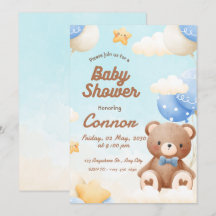 Brown Cute Bear Baby Shower Invitation