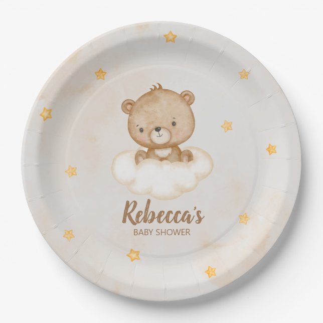 Brown Cute Bear Baby Shower Paper Plates (Front)