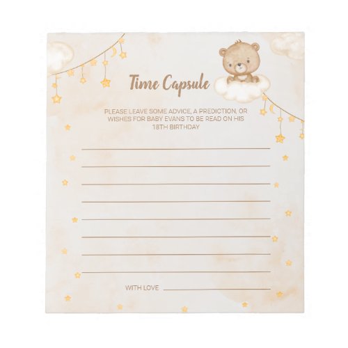 Brown Cute Bear Baby Shower Time Capsule Notepad