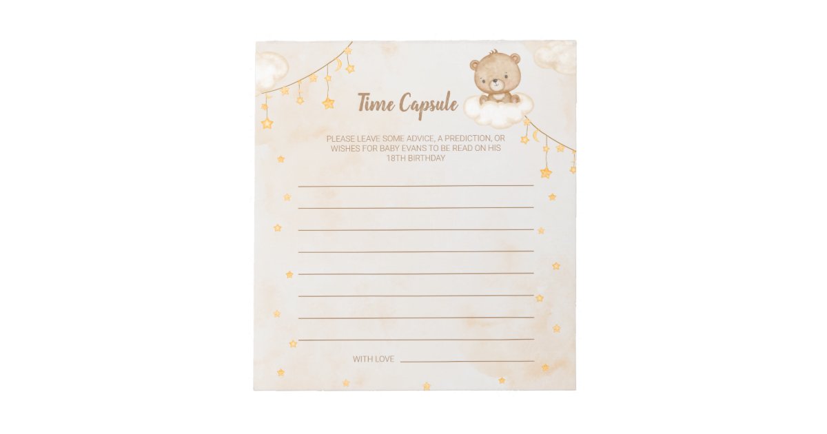 Brown Cute Bear Baby Shower Time Capsule Notepad | Zazzle