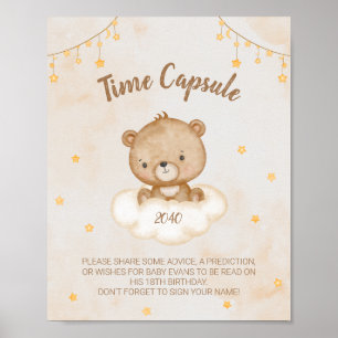 Brown Cute Bear Baby Shower Time Capsule Poster