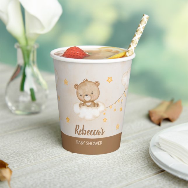Brown Cute Bear We Can Bearly Wait Baby Shower Pap Paper Cups (Insitu)
