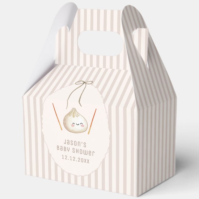 Brown Cute Boy Bow Asian Dumpling Baby Shower  Favor Boxes (Front)