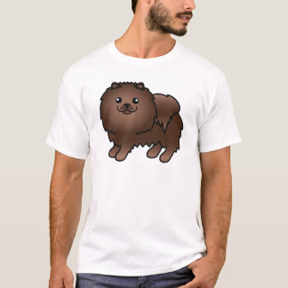 Brown Cute Cartoon Pomeranian Dog T-Shirt