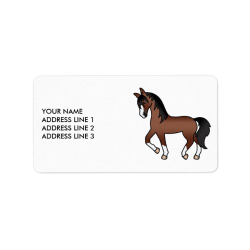 Brown Cute Cartoon Trotting Horse  Custom Text Label