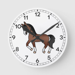 Brown Cute Cartoon Trotting Horse Illustration Round Clock