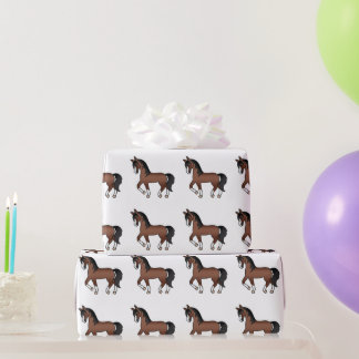 Brown Cute Cartoon Trotting Horse Pattern Wrapping Paper