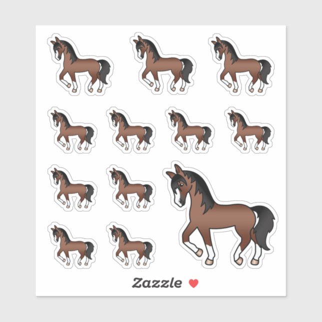 Brown Cute Cartoon Trotting Horses Sticker (Sheet)