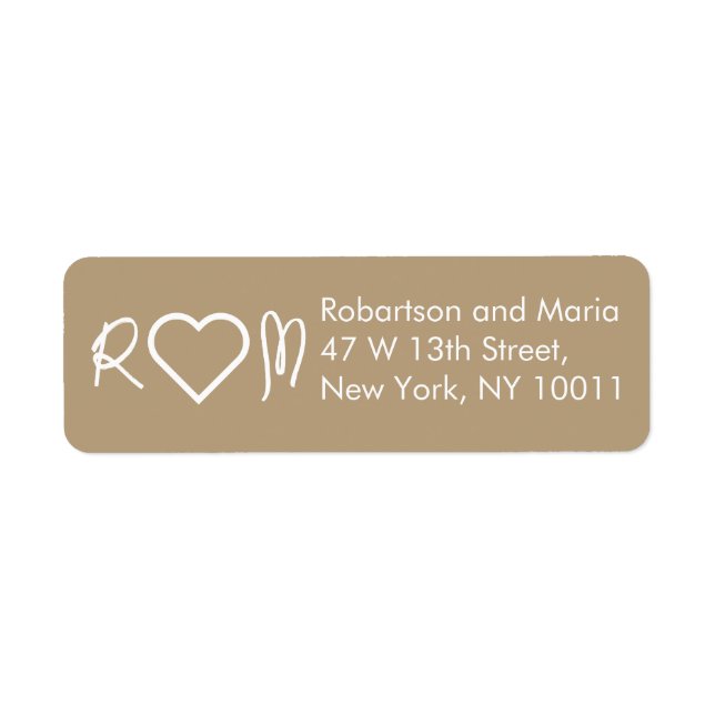 Brown Cute Couple Monogram Heart Return Address Label (Front)