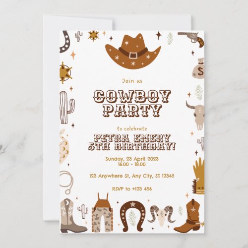 Brown Cute Cowboy Birhday Card Invitation