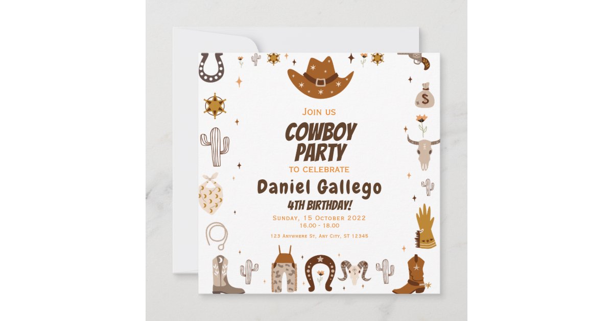 WUINCK Cowgirl Birthday Party Invitation Cards, Wild West Rodeo Theme Party  Invitations for Kids, Boys and Girls, Party Celebration Supplies, 20