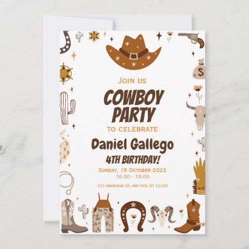 Brown Cute Cowboy Birthday party   Invitation