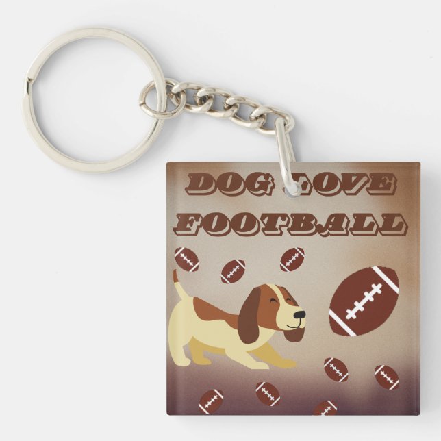 Brown Cute Dog Game Day Football Sports Fans   Keychain (Front)