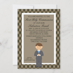 Brown Cute First  Communion Boy Invitation